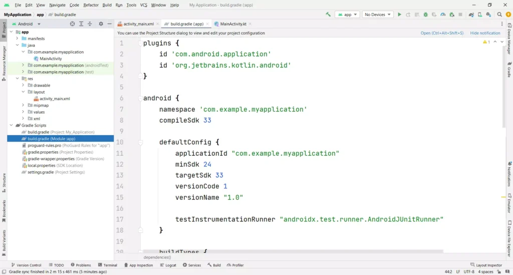 Android studio build gradle screenshot