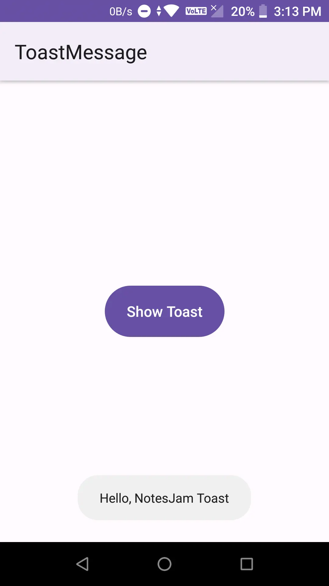 A screenshot of a Toast Message in Android